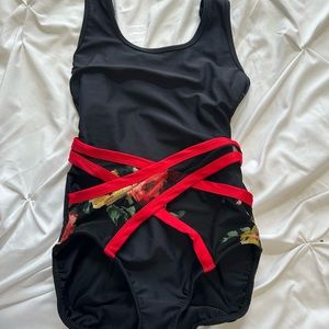 five dancewear leotard black and red size small adult